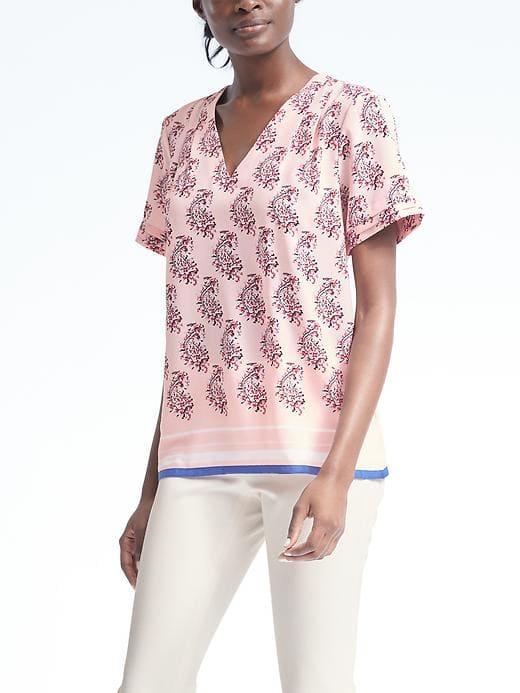 Banana Republic Womens Paisley Pleat Sleeve Top - Pop Pink