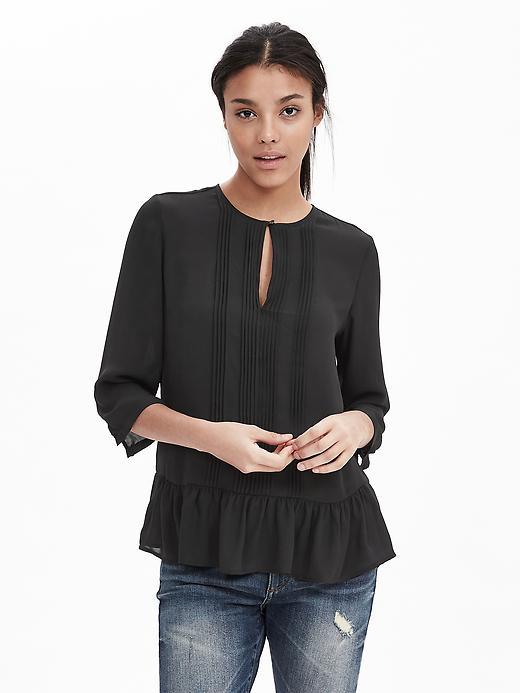 Banana Republic Womens Crepe Flutter Blouse Size L - Black