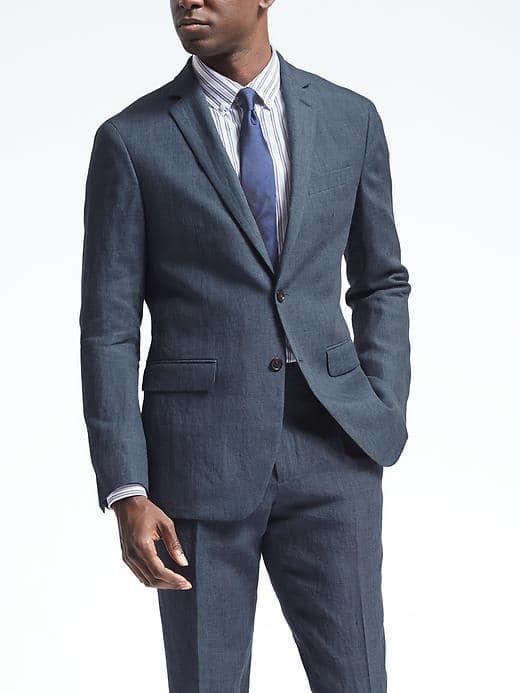 Banana Republic Slim Navy Houndstooth Linen Suit Jacket - Navy