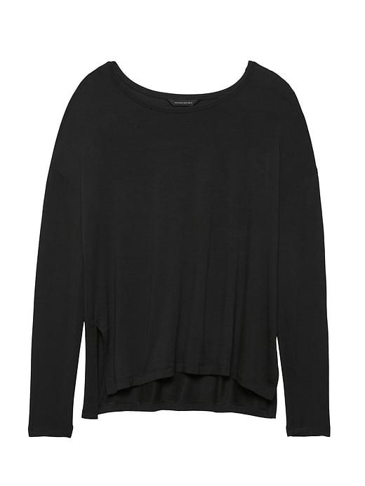 Banana Republic Womens Soft-stretch Long-sleeve Relaxed T-shirt Black Size Xs