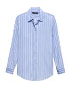 Banana Republic Womens Dillon Classic-fit Stripe Shirt Light Blue Size Xl