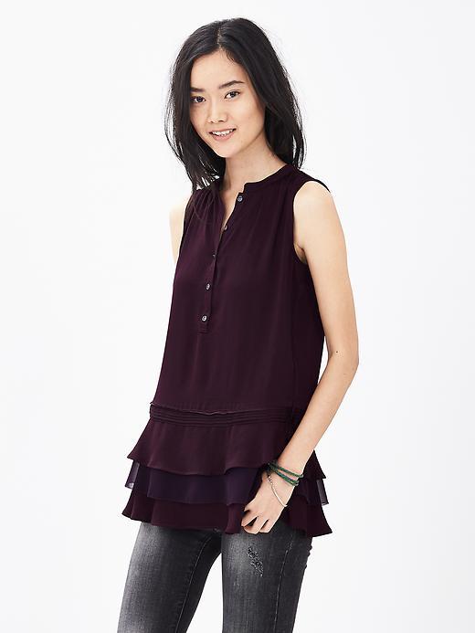 Banana Republic Womens Tiered Ruffle Sleeveless Blouse Size L - New Vineyard