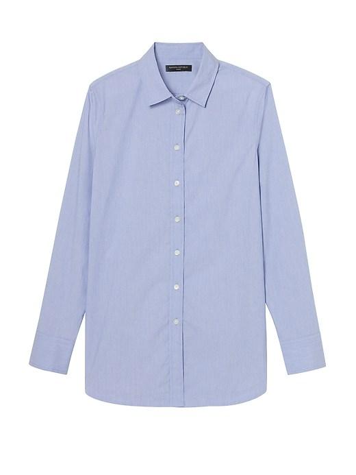 Banana Republic Womens Parker Tunic-fit Stripe Shirt Cascade Blue Size Xl