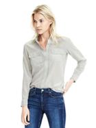 Banana Republic Heritage Long Sleeve Embroidered Silk Blouse - Sea Breeze