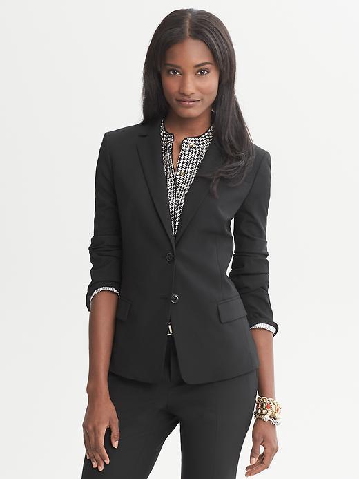 Banana Republic Black Lightweight Wool Two Button Suit Blazer - Black