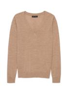 Banana Republic Womens Machine-washable Merino Wool Solid V-neck Sweater Camel Size S