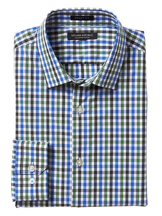 Banana Republic Mens Grant Fit Supima Cotton Check Shirt - Forest Pine