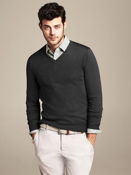 Banana Republic Silk Cotton Cashmere Vee Pullover Size M Tall - Black