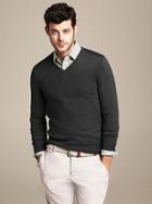 Banana Republic Silk Cotton Cashmere Vee Pullover Size M Tall - Black