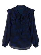 Banana Republic Camo-print Tie-neck Poet-sleeve Top