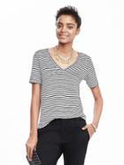 Banana Republic Womens Short Sleeve Vee Linen/cotton Tee Size L - Black