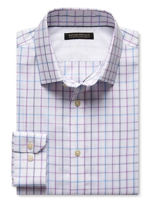 Banana Republic Tailored Slim Fit Non Iron Open Check Shirt - Confetti Purple