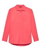 Banana Republic Womens Life In Motion Parker Tunic-fit Washable Stretch Silk Shirt Bright Coral Size S