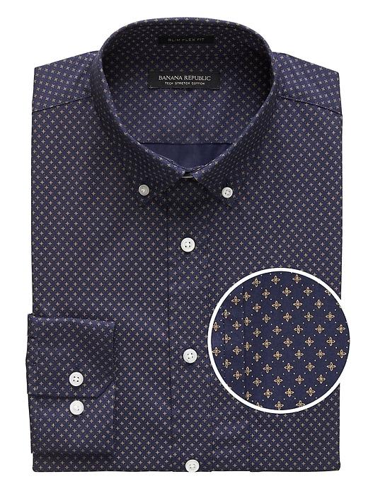 Banana Republic Mens New Slim-fit Tech-stretch Cotton Cross Print Shirt Elysian Blue Size S