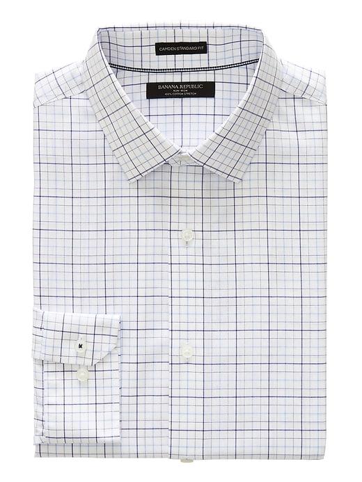 Banana Republic Mens Camden Standard-fit Non-iron Check Shirt Marfa Blue Size Xl