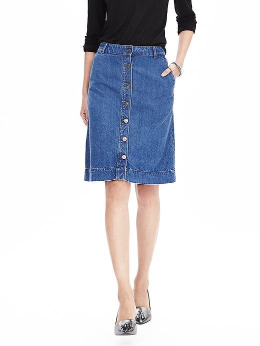 Banana Republic Womens Button Front Denim Skirt Size 0 Petite - Natural Denim