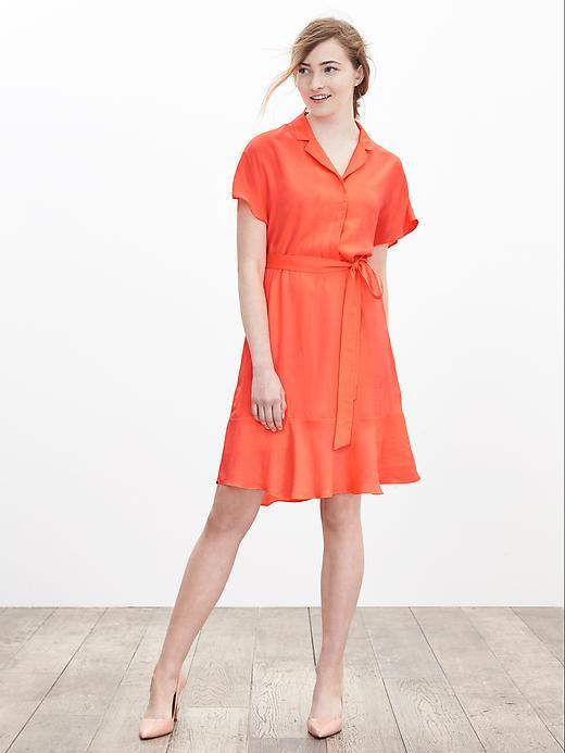 Banana Republic Womens Belted Flounce Shirtdress Size 0 - Neon Coral Volt