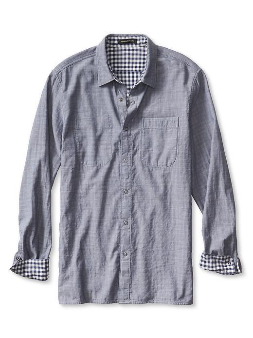 Banana Republic Mens Camden Fit Reversible Gingham Shirt Size L Tall - Chambray