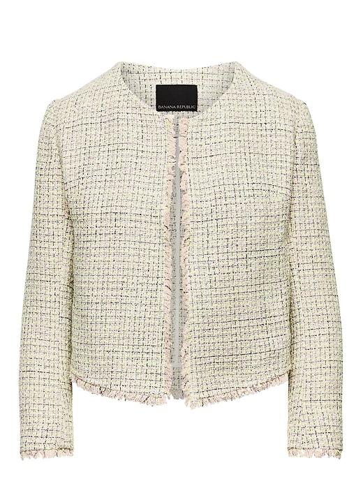 Banana Republic Womens Tweed Jacket With Frayed Edges Pink Multi Size 0