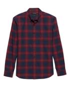 Banana Republic Mens New Slim-fit Luxe Flannel Plaid Shirt Tamale Red Size Xs