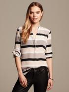 Banana Republic Striped Silk Popover Blouse Size L - Taupe Novelty
