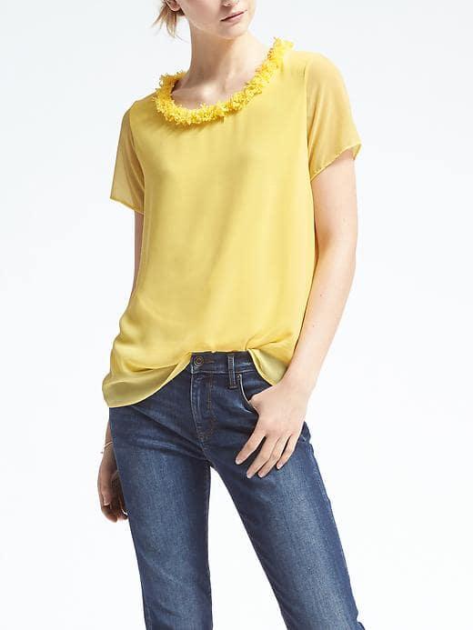 Banana Republic Womens Fringe Trim Top - Yellow