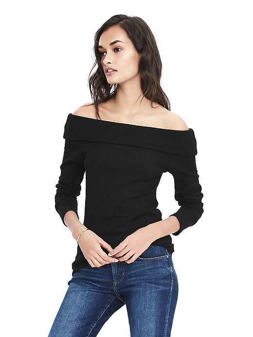Banana Republic Womens Long Sleeve Rib Top - Black
