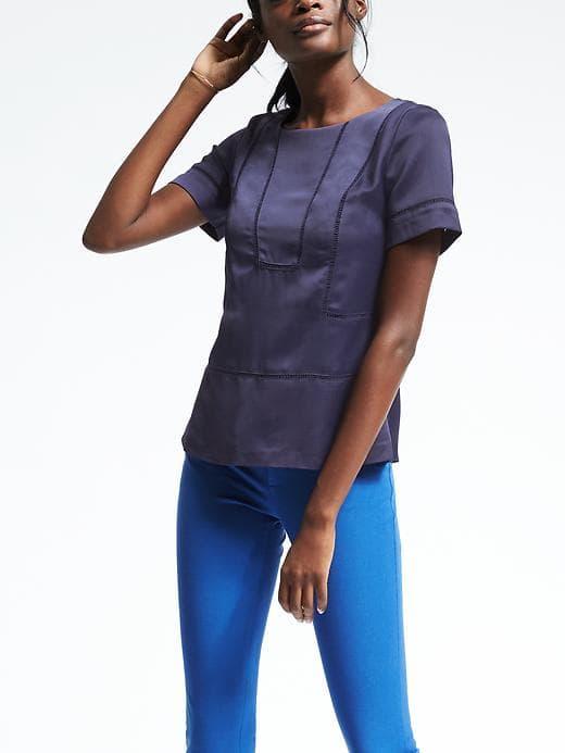 Banana Republic Womens Short Sleeve Embroidered Tee - Dark Night