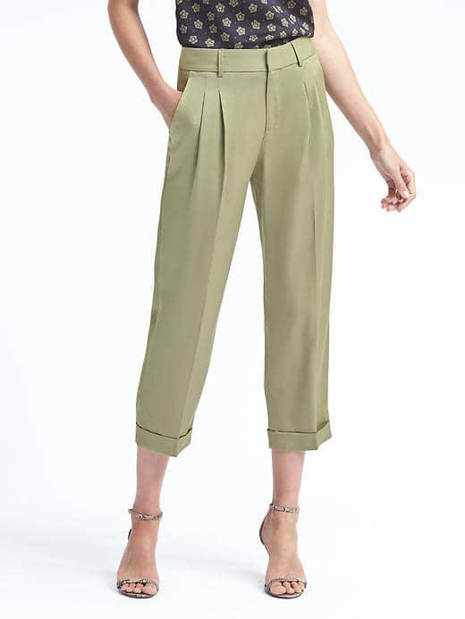 Banana Republic Womens Barrel Leg Pleated Crop Pant - Flight Jacket