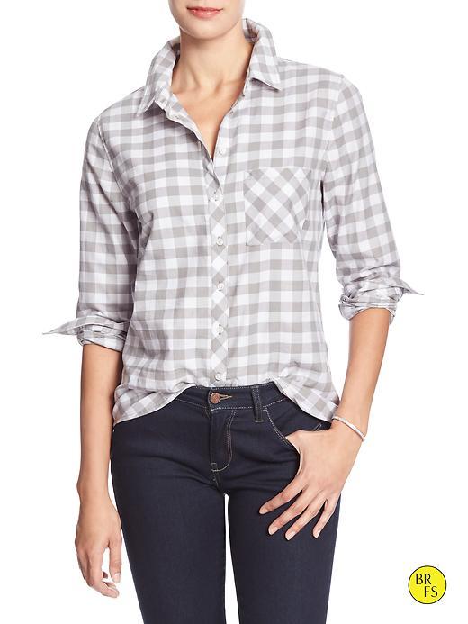 Banana Republic Womens Factory Soft Wash Plaid Shirt Size L - Gray And White Check