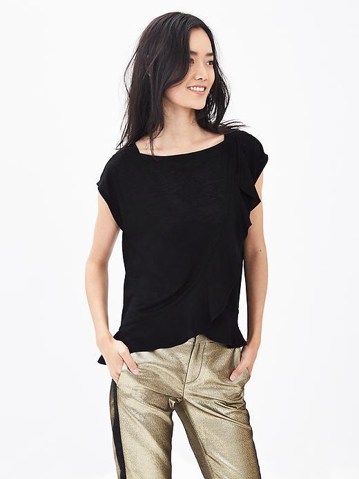 Banana Republic Womens Ruffle Cross Front Tee Size L - Black