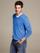 Banana Republic Mens Silk-linen V-neck Sweater Harbor Blue Size S