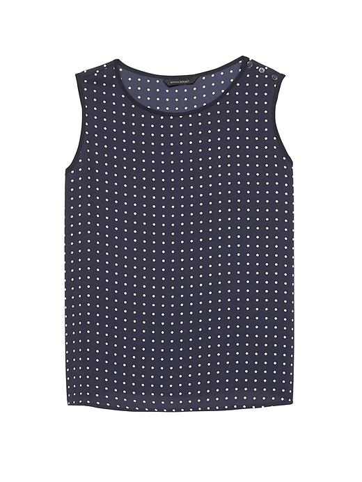 Banana Republic Womens Petite Dot Button-shoulder Top Navy Polka Dot Size L