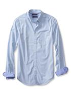 Banana Republic Mens Tailored Slim Fit Custom 078 Wash Blue Stripe Oxford Size L Tall - Pioneer Blue