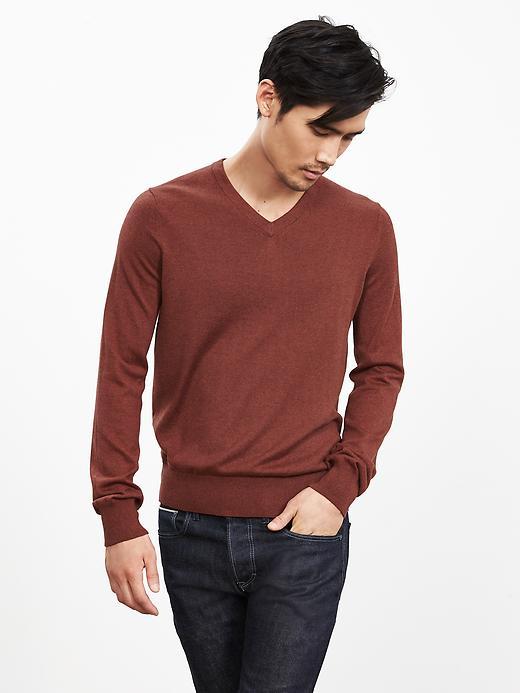 Banana Republic Mens Silk Cotton Cashmere Vee Pullover Size L Tall - Rusted Orange