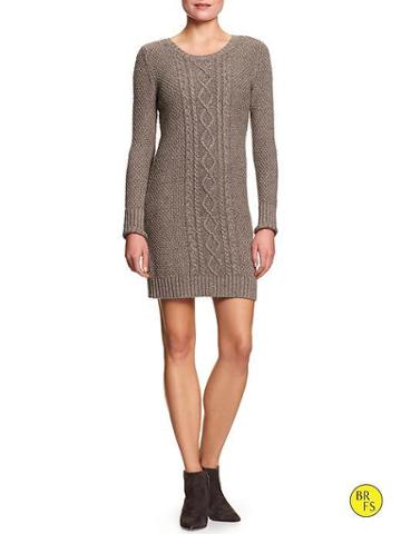 Banana Republic Womens Factory Cable Knit Sweater Dress Size L Petite - Brown Heather