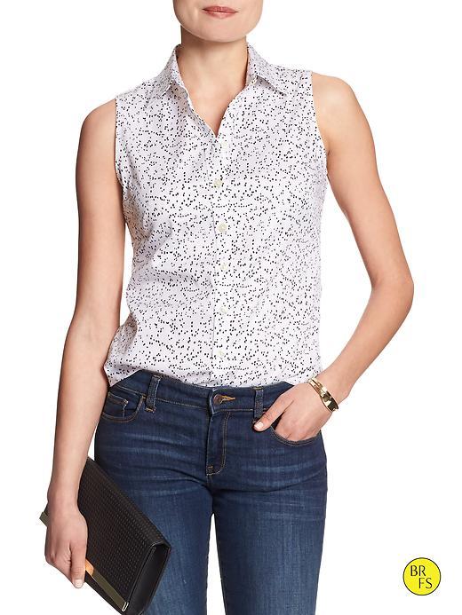 Banana Republic Womens Factory Non Iron Sleeveless Shirt Size 0 Petite - White And Black Print