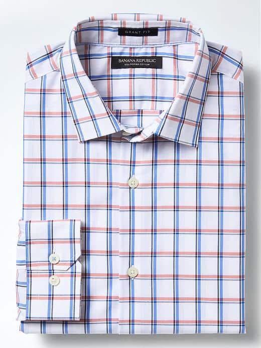 Banana Republic Mens Grant Fit Supima Cotton Windowpane Shirt - True Red