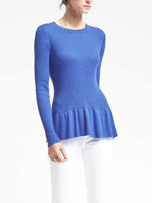 Banana Republic Womens Silk Cashmere Flutter Hem Pullover - Blue Dusk