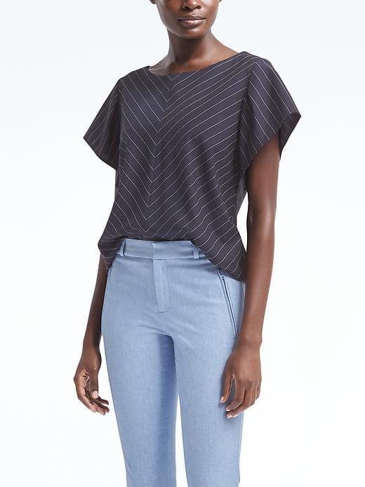 Banana Republic Stripe Flutter Sleeve Top - Navy