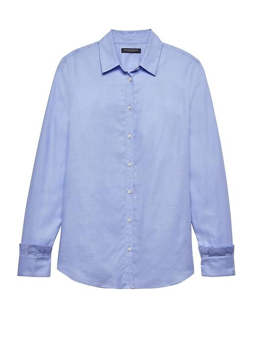 Banana Republic Womens Petite Dillon Classic-fit Ruffle-cuff Shirt Blue Size M