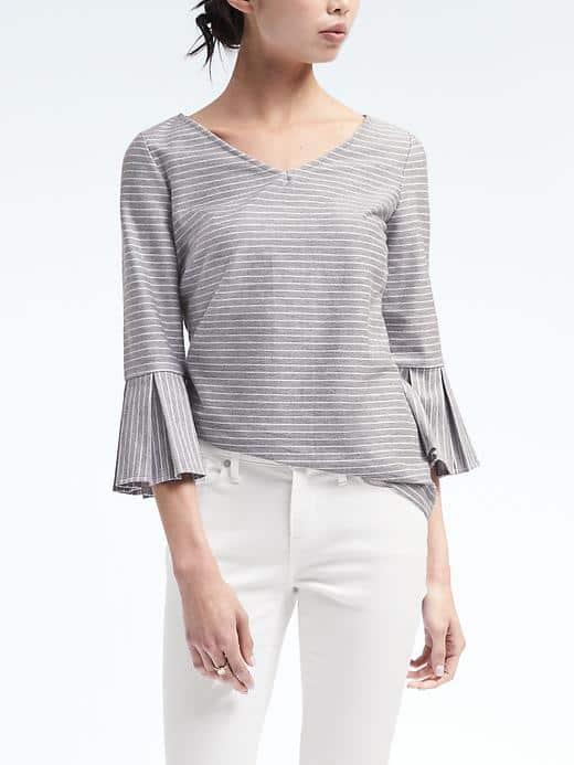 Banana Republic Womens Bell Sleeve Button Back Top - Jet Gray