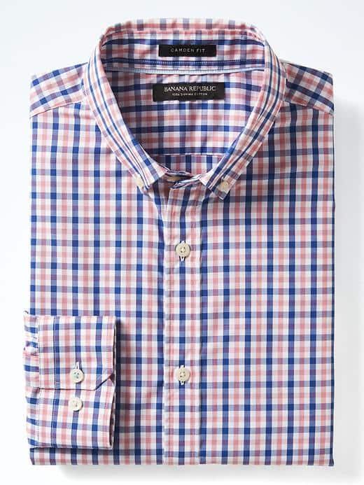 Banana Republic Mens Camden Fit Supima Cotton Gingham Shirt - Red