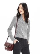 Banana Republic Riley Fit Seersucker Shirt Size 0 Petite - Black/white