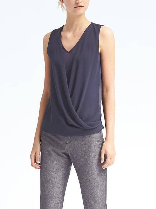 Banana Republic Womens Twist Overlay Top - Navy