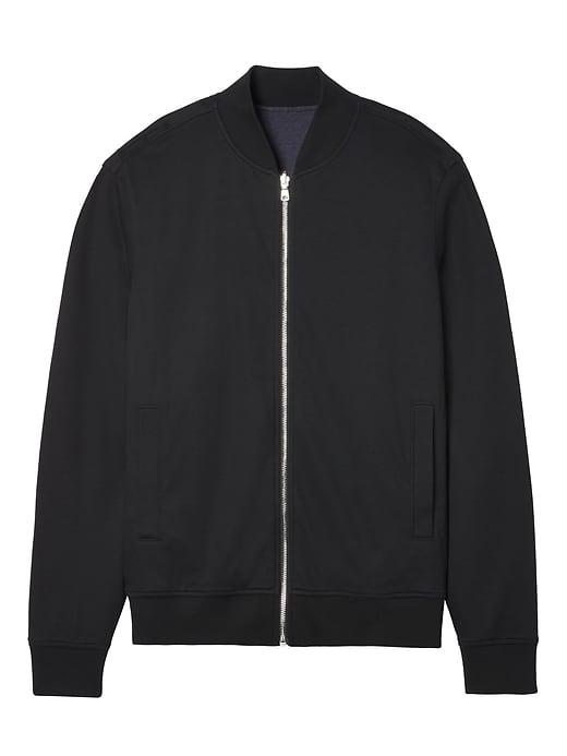Banana Republic Mens Reversible Luxury-touch Bomber Black & Heather Blue Size M