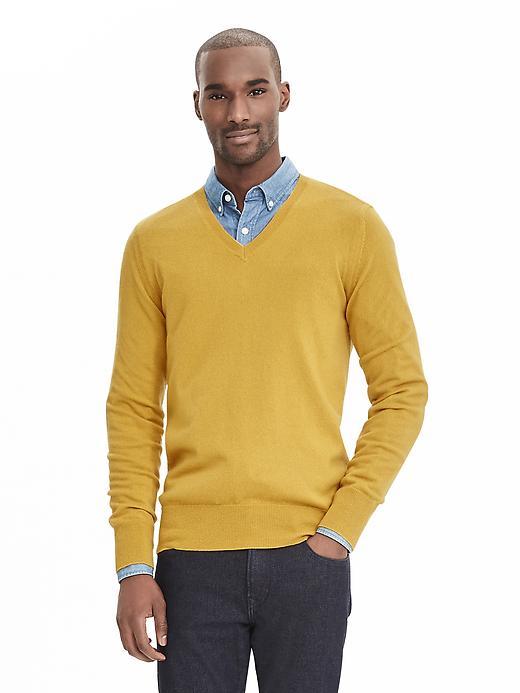 Banana Republic Mens Todd &amp; Duncan Textured Cashmere Vee Pullover Size L Tall - Gold
