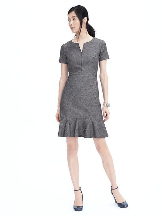 Banana Republic Womens Flounce Bottom Dress - Gray Texture
