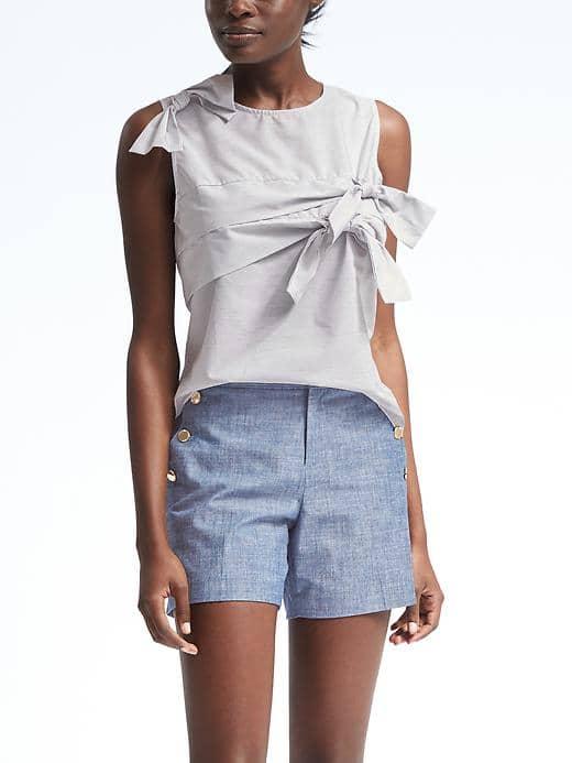 Banana Republic Stripe Bow Front Top - Gray