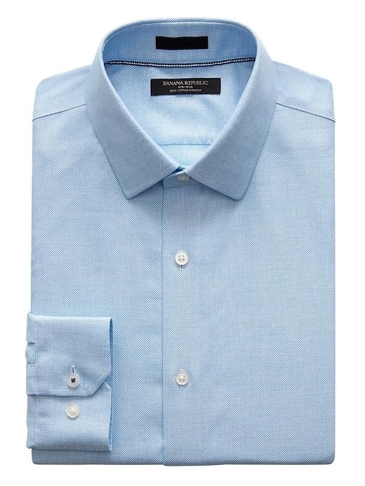 Banana Republic Mens Camden Standard-fit Non-iron Check Shirt Aqua Blue Sky Size M